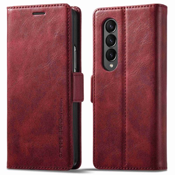 LC.IMEEKE for Samsung Galaxy Z Fold4 5G Drop-proof Phone Wallet Case RFID Blocking Stand Double Magnetic Clasps PU Leather + PC Phone Cover Online now