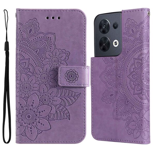 Cell Phone Cover For Oppo Reno8 5G (Global Version), Shockproof PU Leather Flip Wallet Case Flower Imprinting Stand Phone Shell Sale