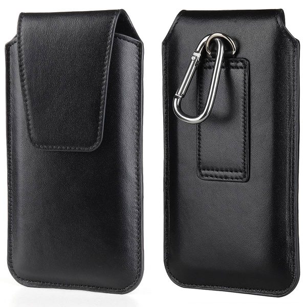 For 5.5-6.1inch Mobile Phone Waist Bag PU Leather Vertical Holster with Belt Loop and Carabiner Online Sale