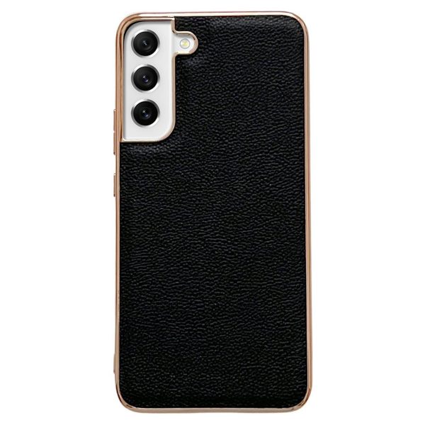 For Samsung Galaxy S22 5G Anti-fall Phone Case Cowhide Leather+TPU Electroplating Scratch Resistant Phone Cover Supply