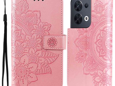 Cell Phone Cover For Oppo Reno8 5G (Global Version), Shockproof PU Leather Flip Wallet Case Flower Imprinting Stand Phone Shell Sale