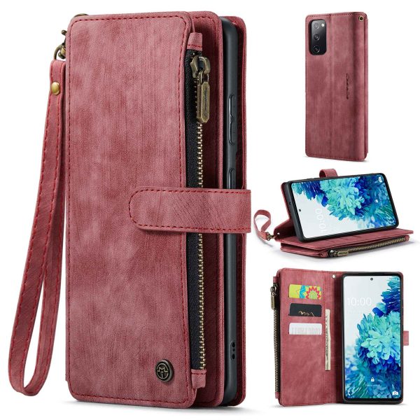 CASEME C30 Series Phone Wallet Case for Samsung Galaxy S20 FE 4G   5G   S20 FE 2022   S20 Lite, PU Leather Cover with Multiple Card Slots Zipper Pocket Phone Protective Shell Online Hot Sale