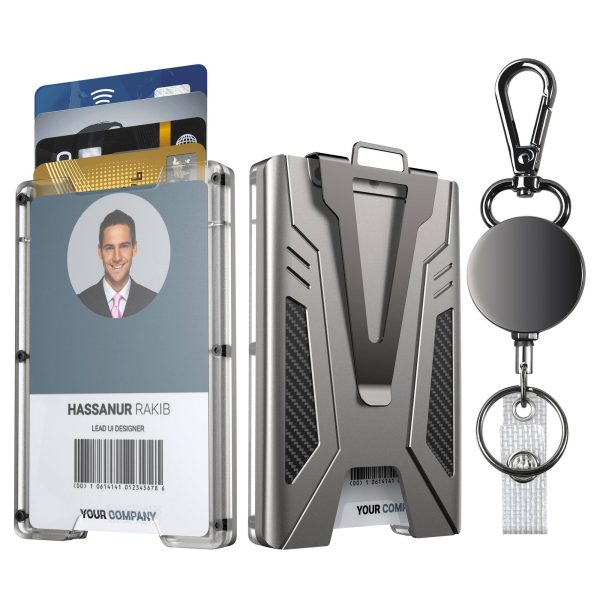 KB004 Metal + PC Business Card Holder ID Credit Card Storage Case with Money Clip and Retractable Key Chain Online Sale