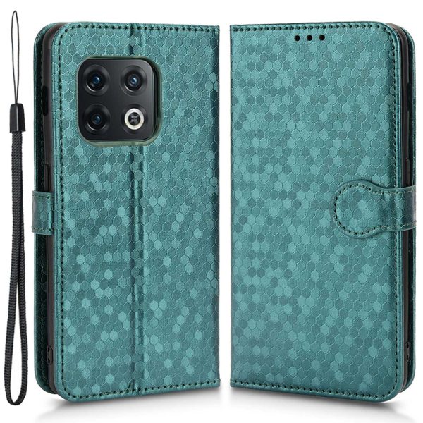 For OnePlus 10 Pro 5G Dot Pattern Imprinted Folio Flip Phone Case PU Leather Protective Cover with Stand Wallet Fashion