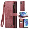 CASEME C30 Series for Samsung Galaxy S21 FE 5G Shockproof PU Leather Phone Wallet Cover Zipper Pocket Case Stand with Multiple Card Slots Fashion