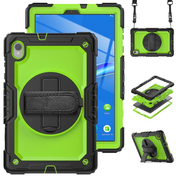 For Lenovo M10 Plus   Smart Tab M10 FHD Plus Silicone+PC Tablet Case Hand Strap Kickstand Shockproof Cover with Shoulder Strap Fashion