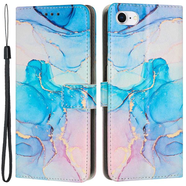 For iPhone 6   7   8 4.7 inch   SE (2020)   (2022) PU Leather Stand Case Marble Pattern Printing Magnetic Clasp Phone Wallet Cover with Strap Discount