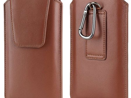 PU Leather Vertical Holster for 6.3-6.7inch Mobile Phone Business Men Waist Bag with Belt Loop and Carabiner Online Sale