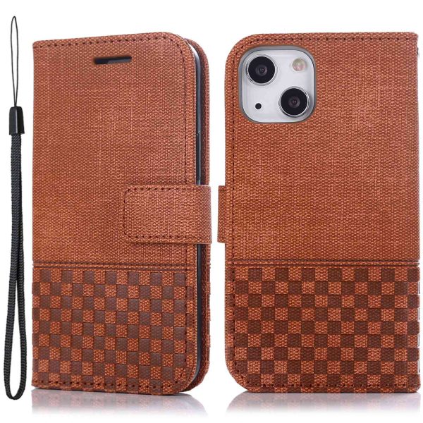 For iPhone 13 6.1 inch Anti-fall Phone Wallet Case Wear-resistant Cloth Texture PU Leather RFID Blocking Phone Cover Stand Fashion