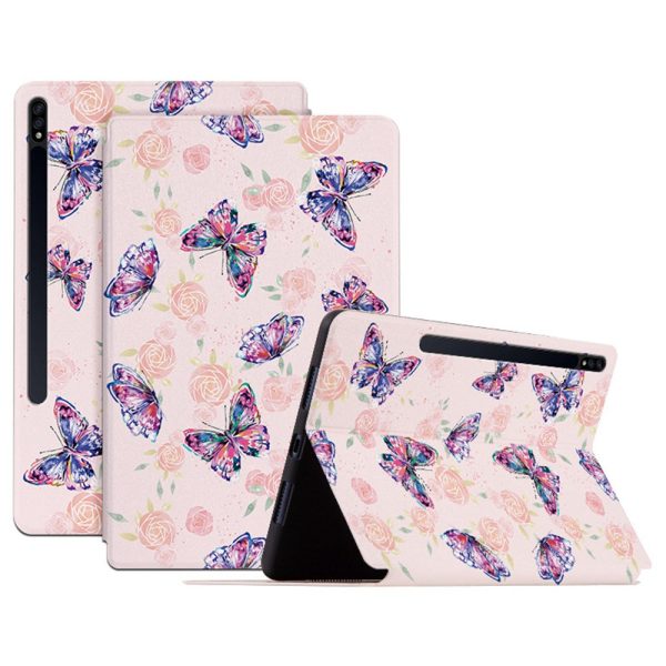 For Samsung Galaxy Tab S7   Tab S8 Anti-drop Folio Flip Cover Butterfly Printed PU Leather Tablet Case Auto Wake   Sleep Stand Case Hot on Sale