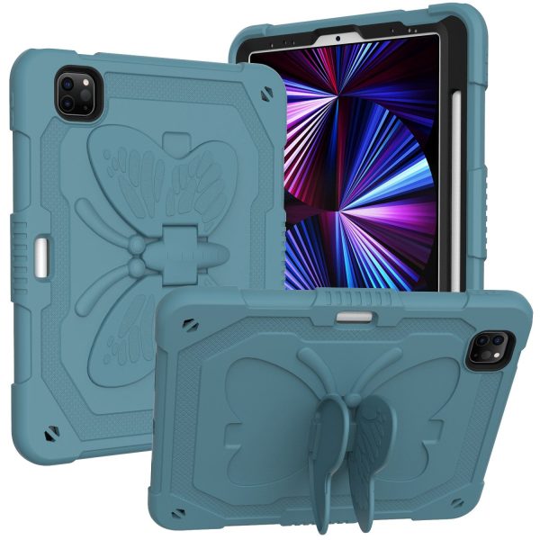 For iPad Pro 11-inch (2021)   (2020)   (2018)   iPad Air (2022)   (2020) Butterfly Shape Kickstand Tablet Case Silicone + PC Shockproof Cover with Shoulder Strap Fashion