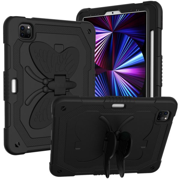 For iPad Pro 11-inch (2021)   (2020)   (2018)   iPad Air (2022)   (2020) Butterfly Shape Kickstand Tablet Case Silicone + PC Shockproof Cover with Shoulder Strap Fashion