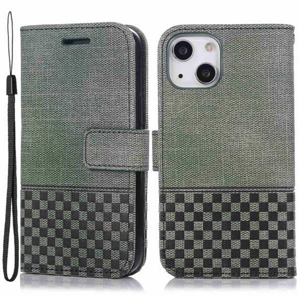 For iPhone 13 6.1 inch Anti-fall Phone Wallet Case Wear-resistant Cloth Texture PU Leather RFID Blocking Phone Cover Stand Fashion