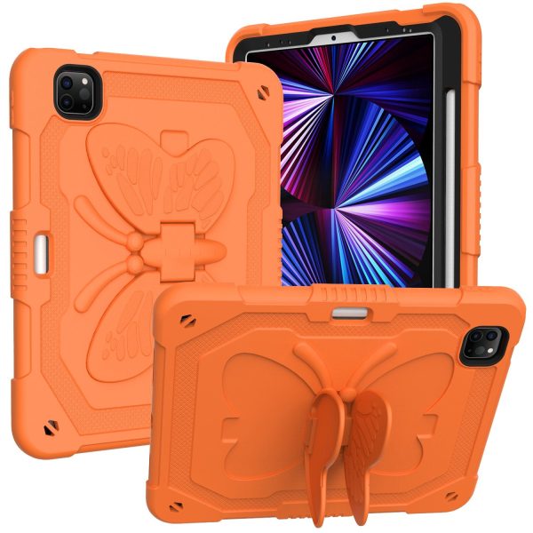 For iPad Pro 11-inch (2021)   (2020)   (2018)   iPad Air (2022)   (2020) Butterfly Shape Kickstand Tablet Case Silicone + PC Shockproof Cover with Shoulder Strap Fashion