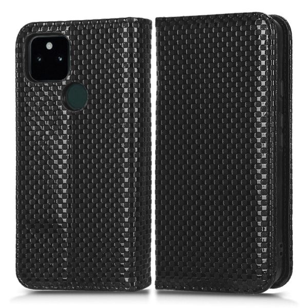 For Google Pixel 5a 5G Grid Texture Magnetic Auto-absorbed Phone Case PU Leather Wallet Stand Folio Flip Cover Online