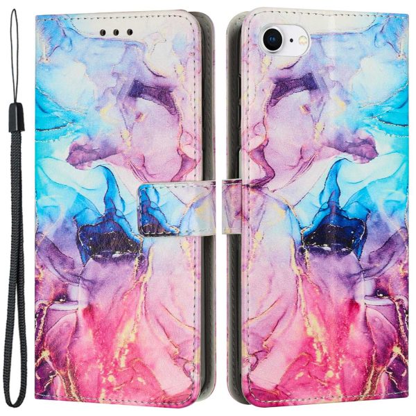 For iPhone 6   7   8 4.7 inch   SE (2020)   (2022) PU Leather Stand Case Marble Pattern Printing Magnetic Clasp Phone Wallet Cover with Strap Discount