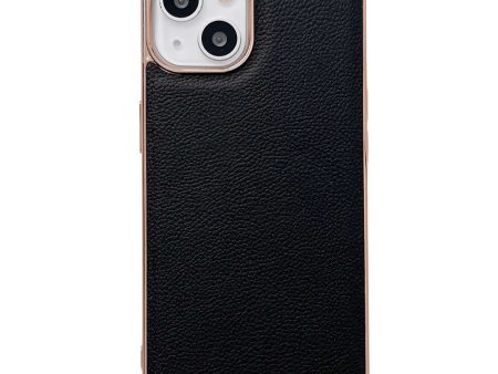 Back Cover for iPhone 13 6.1 inch, Genuine Cowhide Leather+TPU Electroplating Protective Phone Case on Sale