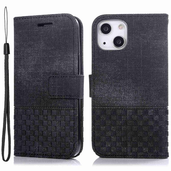 For iPhone 13 6.1 inch Anti-fall Phone Wallet Case Wear-resistant Cloth Texture PU Leather RFID Blocking Phone Cover Stand Fashion