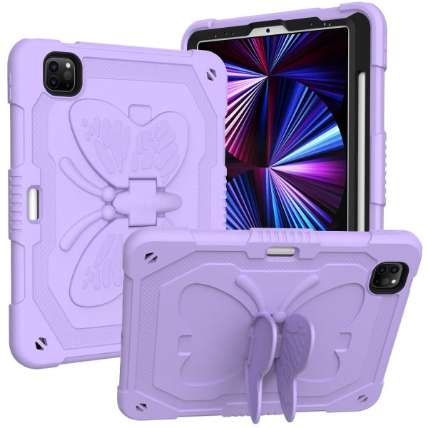 For iPad Pro 11-inch (2021)   (2020)   (2018)   iPad Air (2022)   (2020) Butterfly Shape Kickstand Tablet Case Silicone + PC Shockproof Cover with Shoulder Strap Fashion