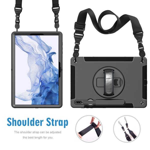 For Samsung Galaxy Tab S8+ Anti-drop Kickstand Tablet Case Pencil Slot PC + Silicone Cover with Shoulder Strap   Hand Strap Online