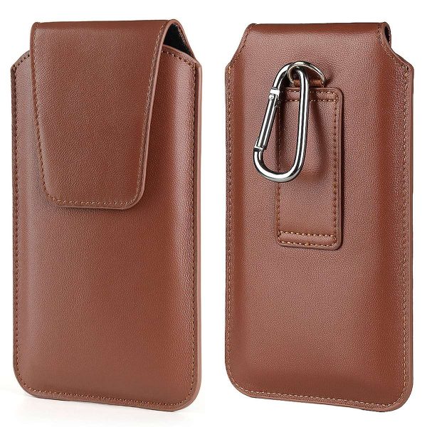 For 5.5-6.1inch Mobile Phone Waist Bag PU Leather Vertical Holster with Belt Loop and Carabiner Online Sale