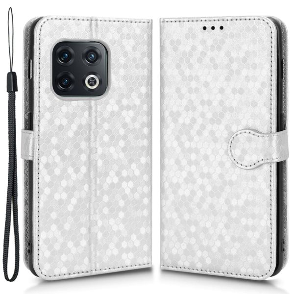 For OnePlus 10 Pro 5G Dot Pattern Imprinted Folio Flip Phone Case PU Leather Protective Cover with Stand Wallet Fashion