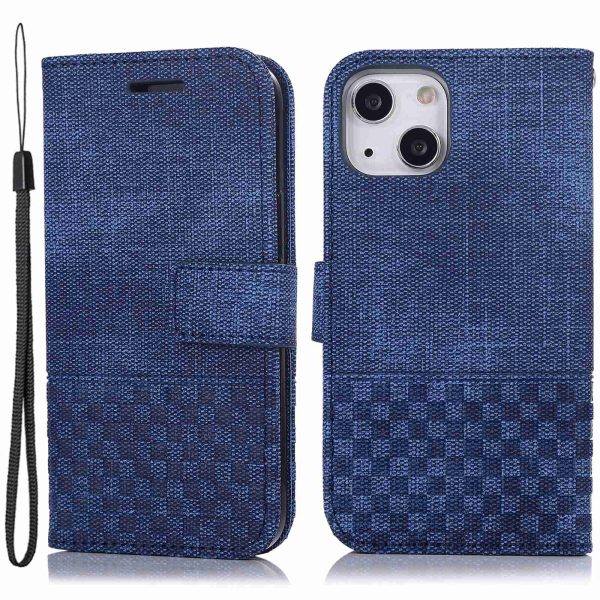 For iPhone 13 6.1 inch Anti-fall Phone Wallet Case Wear-resistant Cloth Texture PU Leather RFID Blocking Phone Cover Stand Fashion