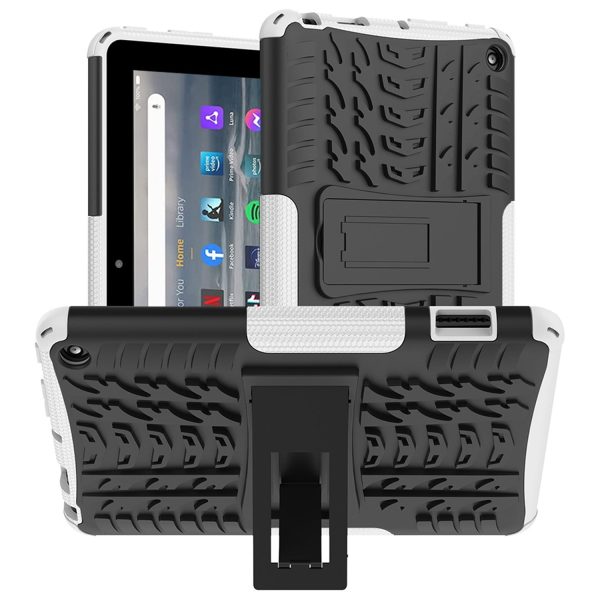 For Amazon Fire 7 (2022) Tire Texture Anti-Slip Case Drop Protection Hybrid PC+TPU Heavy Duty Cover with Stand For Sale