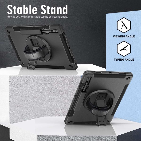 For Samsung Galaxy Tab S8+ Anti-drop Kickstand Tablet Case Pencil Slot PC + Silicone Cover with Shoulder Strap   Hand Strap Online