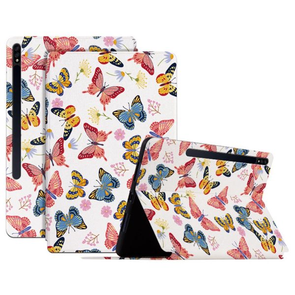 For Samsung Galaxy Tab S7   Tab S8 Anti-drop Folio Flip Cover Butterfly Printed PU Leather Tablet Case Auto Wake   Sleep Stand Case Hot on Sale