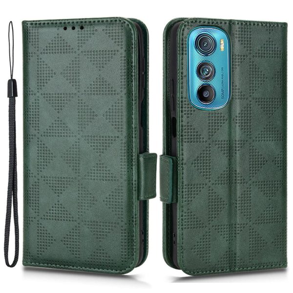 For Motorola Edge 30 5G Triangle Pattern Imprinted PU Leather Phone Protection Cover Flip Stand Wallet Case with Strap on Sale