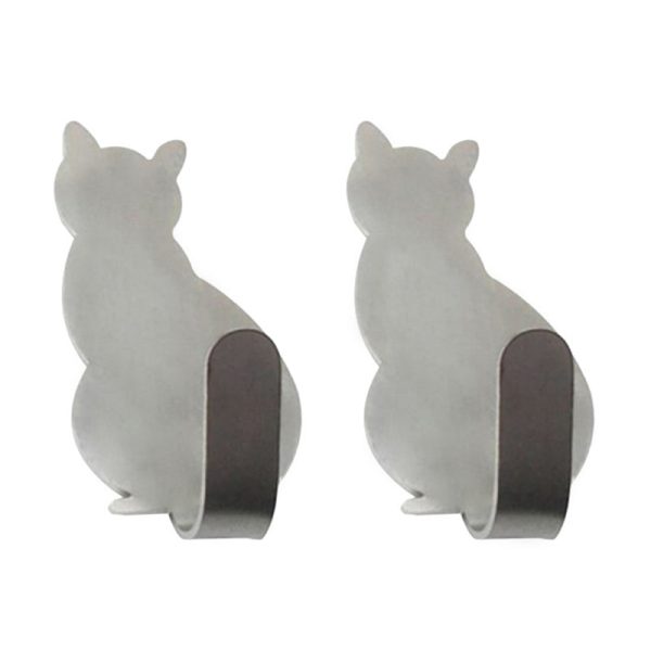 2Pcs Bathroom Storage Holder Cat Pattern Stainless Steel Kitchen Hanger Self-adhesive Hooks Towel Racks Door Clothes Wall Hanger Online Hot Sale