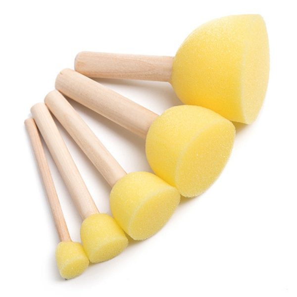 5Pcs Wooden Handle Round Sponge Head Paint Brush Kids DIY Art Crafts Educational Painting Tool Sale