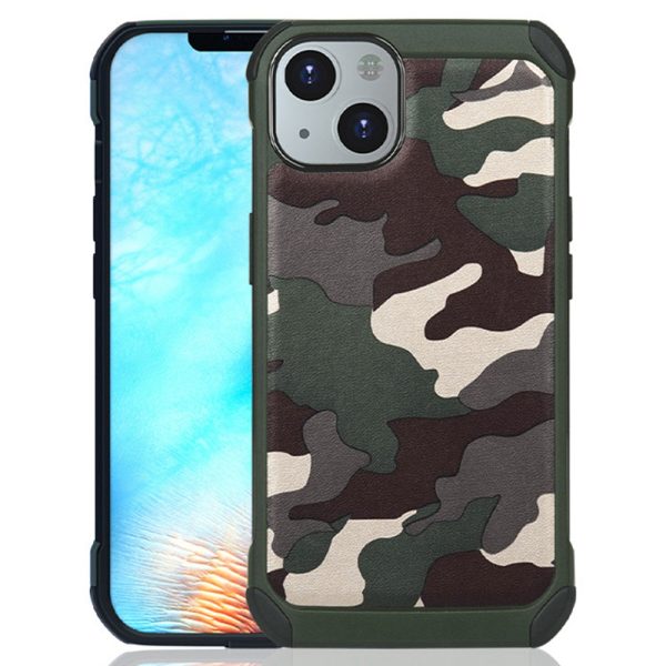 For iPhone 13 6.1 inch Anti-collision Camouflage Pattern PU Leather Coated Phone Back Cover with Airbag ABS+PC Protective Case Discount