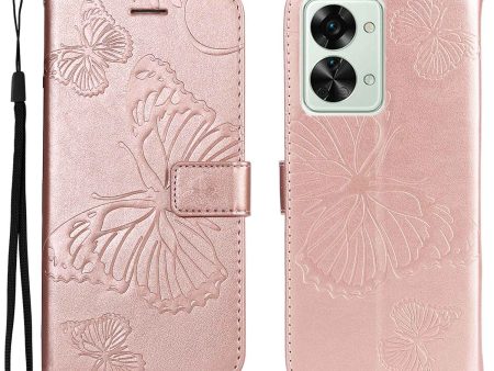 KT Leather Series-2 for OnePlus Nord 2T 5G Butterfly Imprinted PU Leather Flip Wallet Case Stand Shockproof Phone Cover Online Sale