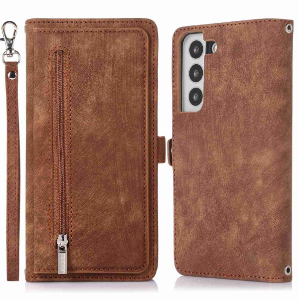 For Samsung Galaxy S21 5G PU Leather Zipper Flip Folio Wallet Case Multi-Functional 9 Card Holder Stand Cover with Wrist Strap Online