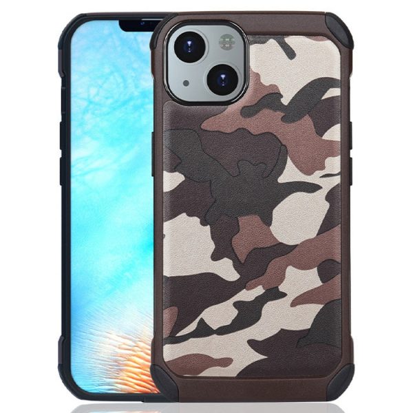 For iPhone 13 6.1 inch Anti-collision Camouflage Pattern PU Leather Coated Phone Back Cover with Airbag ABS+PC Protective Case Discount