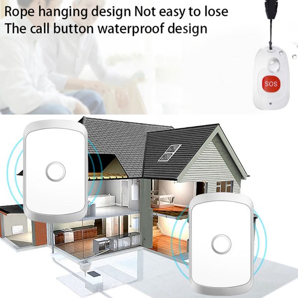 C20 Personal Wearable Alert Button EU Plug Emergency Alarm Call Bell 80m Wireless Remote Smart Bell 2 Call Buttons and 3 Receivers for Patients and Elderly Person Online