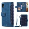 Zipper Pocket Leather Phone Cover for iPhone XR 6.1 inch, 005 Style Rhombus Texture Multiple Card Slots Stand Case with Shoulder Strap and Hand Strap For Discount