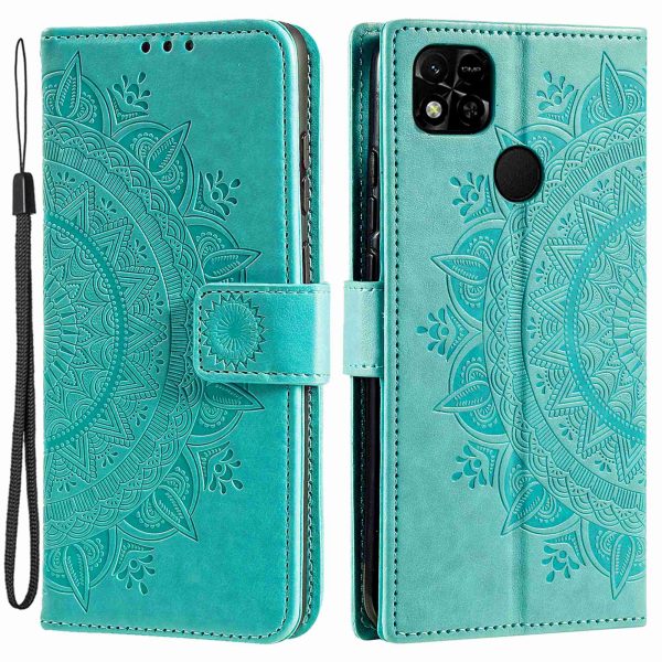 For Xiaomi Redmi 10A PU Leather Wallet Phone Cover Stand Mandala Flower Pattern Imprinted Phone Case with Strap For Cheap