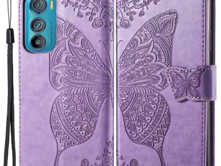 For Motorola Edge 30 5G Imprinted Butterfly Pattern Phone Cover PU Leather Magnetic Clasp Stand Function Wallet Case with Strap Discount