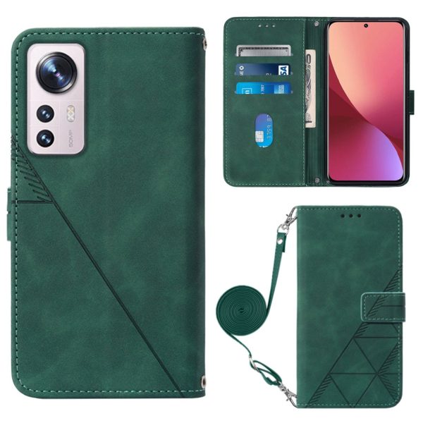 Business Style Phone Case for Xiaomi 12 Lite 5G YB Imprinting Series-2 Imprinted Lines Anti-Drop PU Leather Stand Cover with Shoulder Strap   Wallet Discount