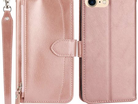 For iPhone 7   8 4.7 inch   SE (2020)   SE (2022) Stand Wallet Folio Flip Cell Phone Case Zipper Pocket PU Leather Magnetic Phone Shell with Long   Short Straps Fashion