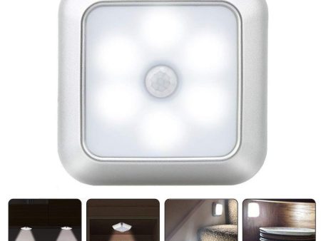 1Pc 1143 Square 6 LED Motion Sensor Night Light Battery Powered PIR Induction Under Cabinet Light Closet Lamp Fashion