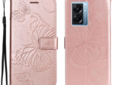 KT Leather Series-2 for Oppo A57 (2022) 5G   A77 5G   Realme V23 5G Butterfly Imprinted PU Leather Full-protection Case Phone Wallet Stand Cover Cheap