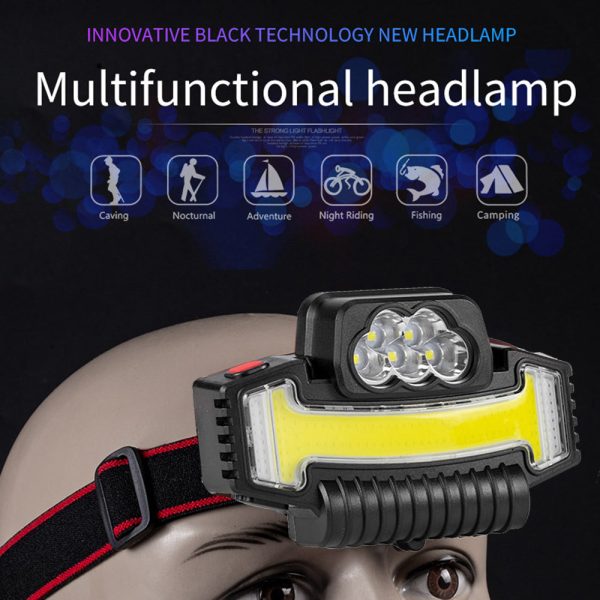 W685-5 Multi-function Head Lamp 5 LED+COB Strong Light 90-degree Adjustable Headlight Outdoor Headband Flashlight for Night Riding Fishing For Discount