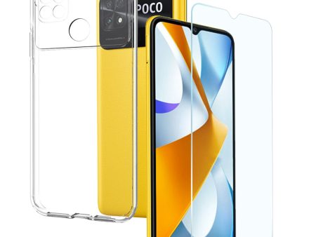 NORTHJO For Xiaomi Poco C40 4G Phone Case TPU Back Cover with Ultra Slim Tempered Glass Screen Protector Online now