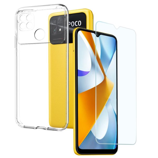 NORTHJO For Xiaomi Poco C40 4G Phone Case TPU Back Cover with Ultra Slim Tempered Glass Screen Protector Online now