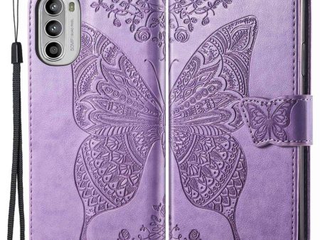 For Motorola Moto G52 4G Shockproof Case Butterfly Imprinted Wallet Phone Cover PU Leather Magnetic Clasp Stand Case with Strap Cheap