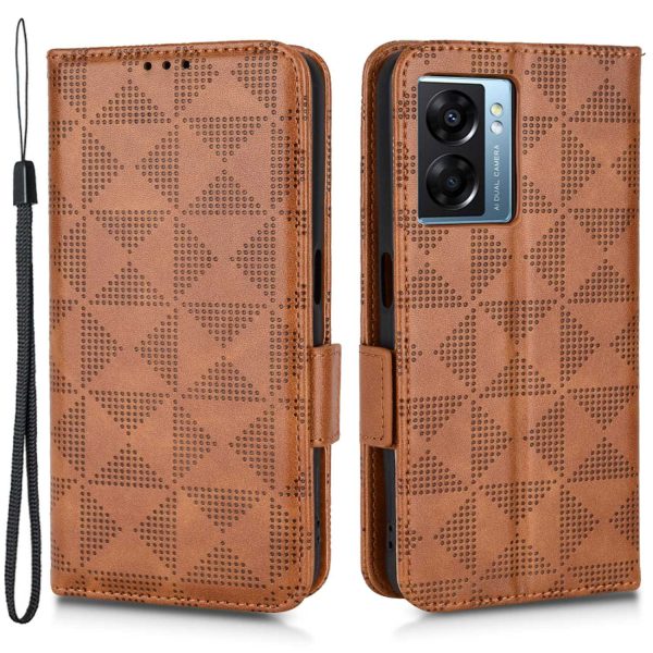 For Oppo A57 (2022) 5G   A77 5G   Realme Narzo 50 5G   V23 5G Anti-scratch Phone Case Triangle Pattern Imprinted Magnetic PU Leather Flip Wallet Cover Stand Online Sale